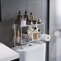 GARVEE Meuble de rangement pour toilettes avec 2 niveaux en métal, sans perçage, porte-rouleau de papier toilette pour salle de bain et douche