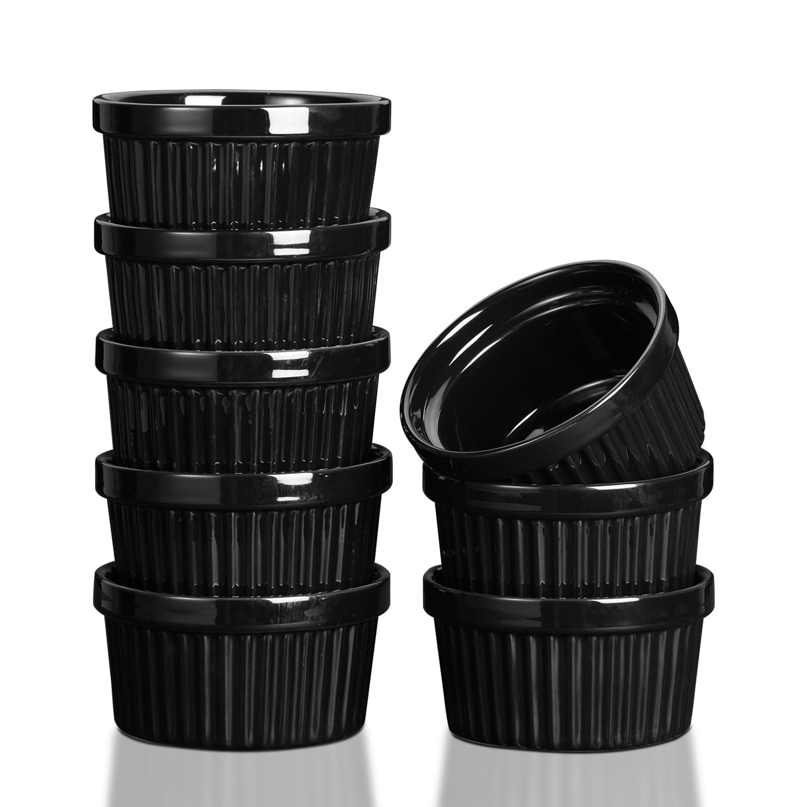 Garvee Cuencos Ramequines 8 oz Porcelaine allant au four Style classique Crème Brûlée Soufflé de cuisson noir