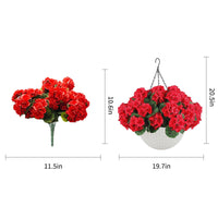 Garvee Ensemble de géraniums artificiels d'extérieur - 2 paniers suspendus avec 12 fleurs rouges pour jardin, terrasse, Noël, résistant aux intempéries et aux UV, en plastique