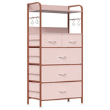 Garvee commode de rangement moderne à 5 tiroirs en tissu, cadre en métal, 120 × 60 × 30 cm, rose, pour chambre ou salon - rose