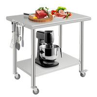 Garvee Table de travail en acier inoxydable 91 × 61 cm, plan professionnel avec roulettes pour cuisine et atelier