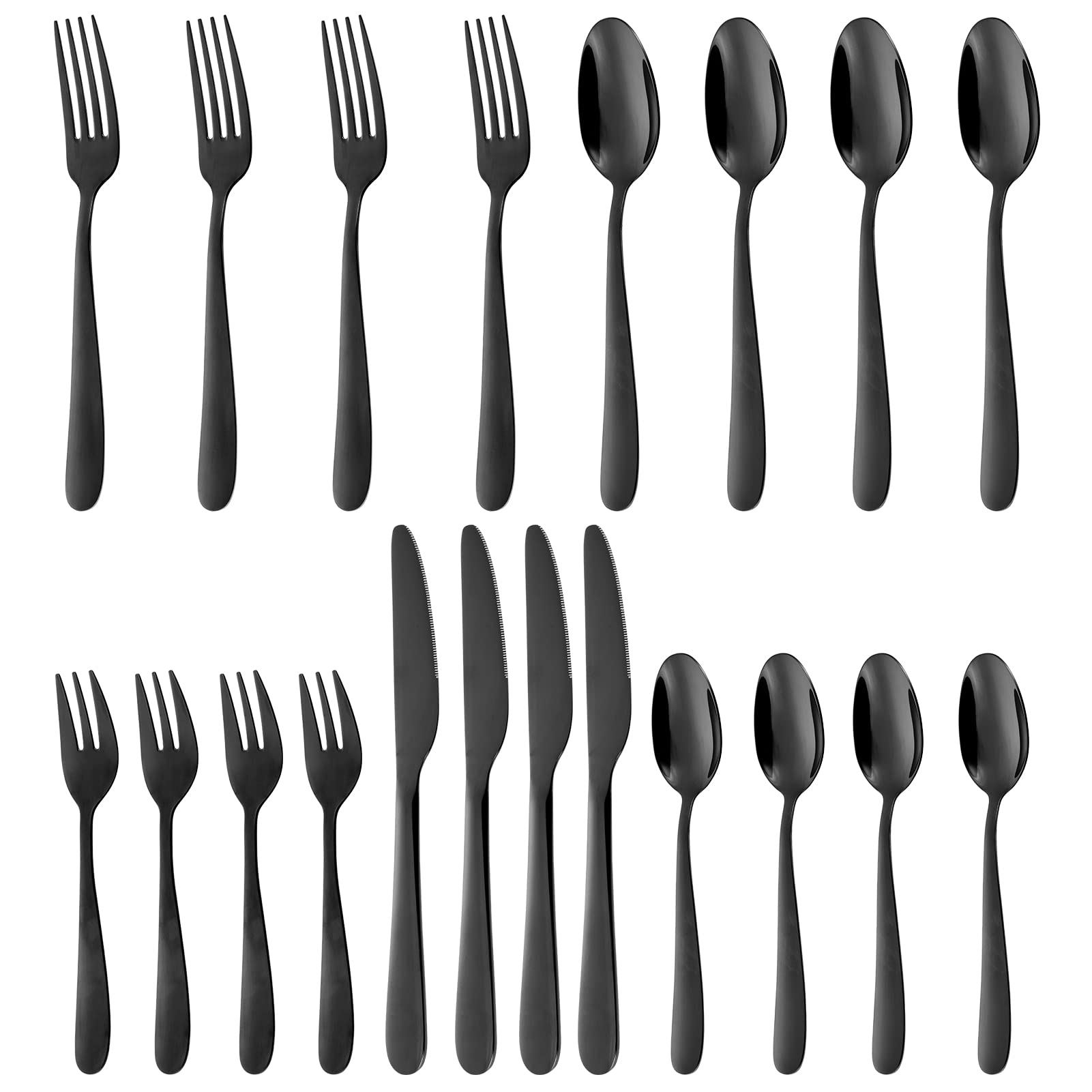 Ménagère Garvee 60 pièces, acier inoxydable noir, pour 12 personnes, finition miroir, compatible lave-vaisselle, design moderne, salle à manger