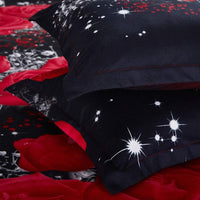 Parure de lit 4 pièces Garvee avec motif floral 3D de grandes roses rouges, idéale pour une chambre nuptiale : housse de couette, drap-housse et taies d’oreiller, rouge.