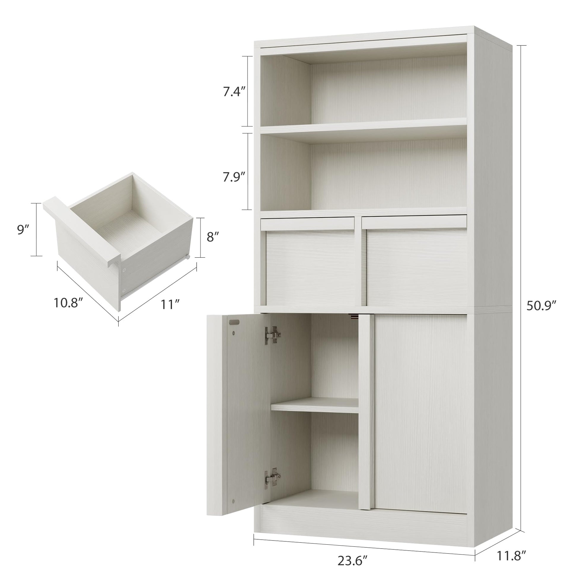 Meuble de salle de bain Garvee grand format avec portes et 2 tiroirs, MDF, blanc, autoportant, imperméable, résistant aux rayures, 130 cm de hauteur, polyvalent pour salle de bain et salon