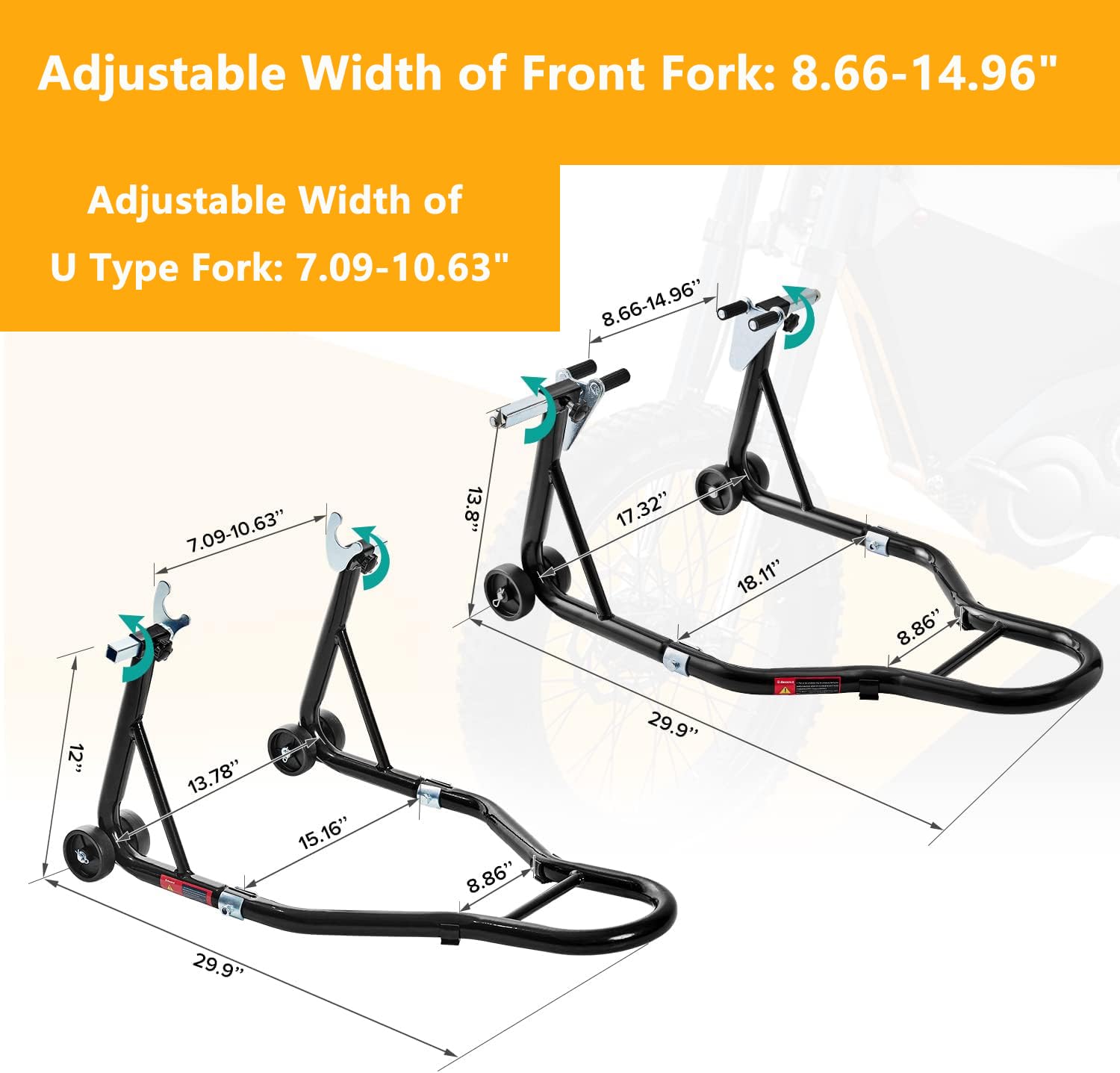 Support moto GARVEE avant et arrière universel, capacité 385 kg, réglable avec adaptateurs à fourche, pour motos sportives et tout-terrain, noir