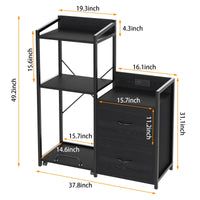 Classeur Garvee avec bandes LED, meuble de bureau à 2 tiroirs et étagère, table pour imprimante pour bureau et maison, grand format, noir