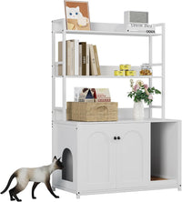 Garvee enclos pour bac à litière avec 2 portes et griffoir, MDF et acier, 3 étagères, blanc, pour le salon et la chambre, 57 cm × 42 cm × 55 cm