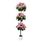 Garvee Géranium artificiel 152 cm avec 3 boules de fleurs en soie et pot blanc, décoration intérieure et extérieure, blanc - Rose