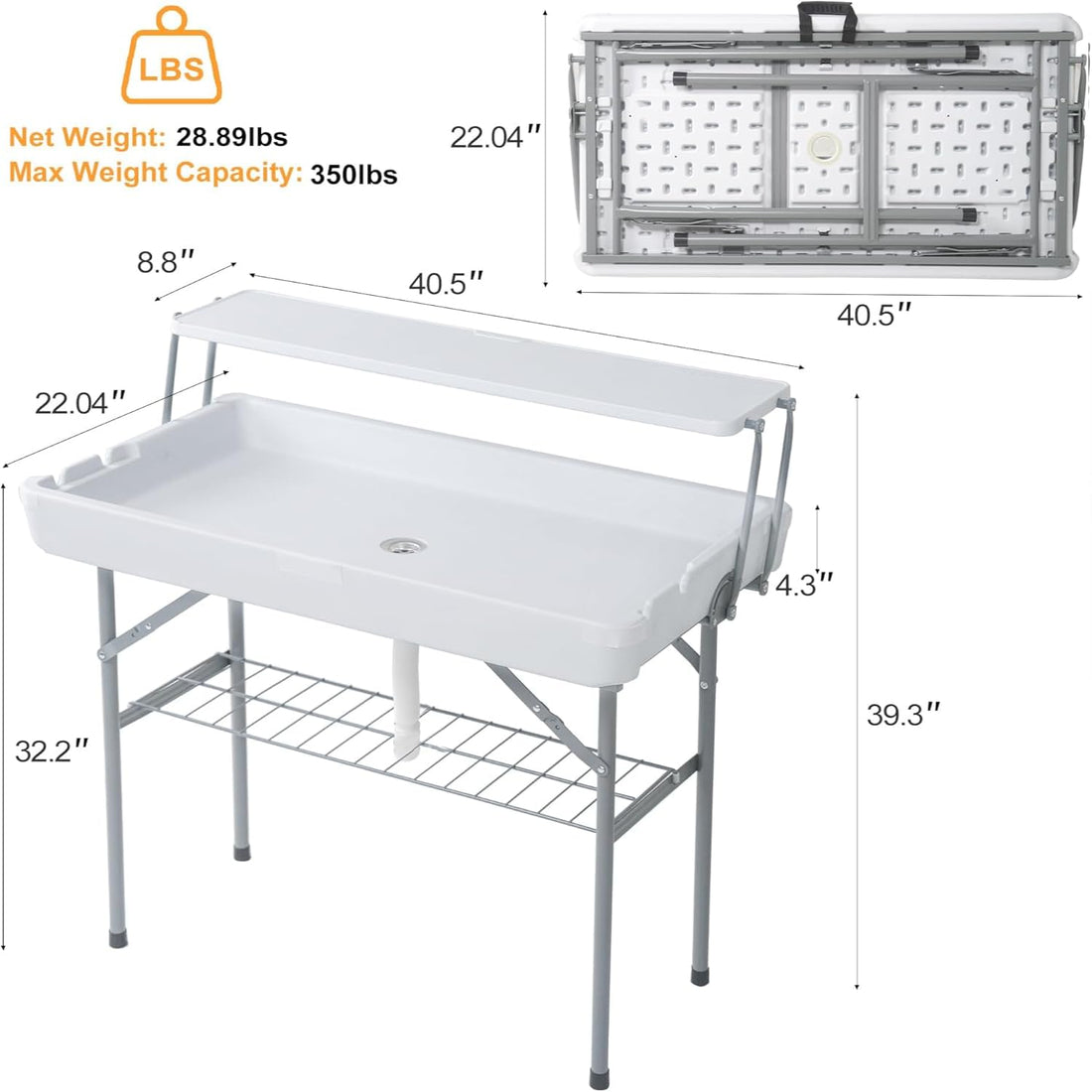 Table glacière pliable Garvee avec système d'évacuation, bac à glaçons à deux niveaux, portable pour les fêtes et le camping, 103 x 56 x 100 cm, en PEHD