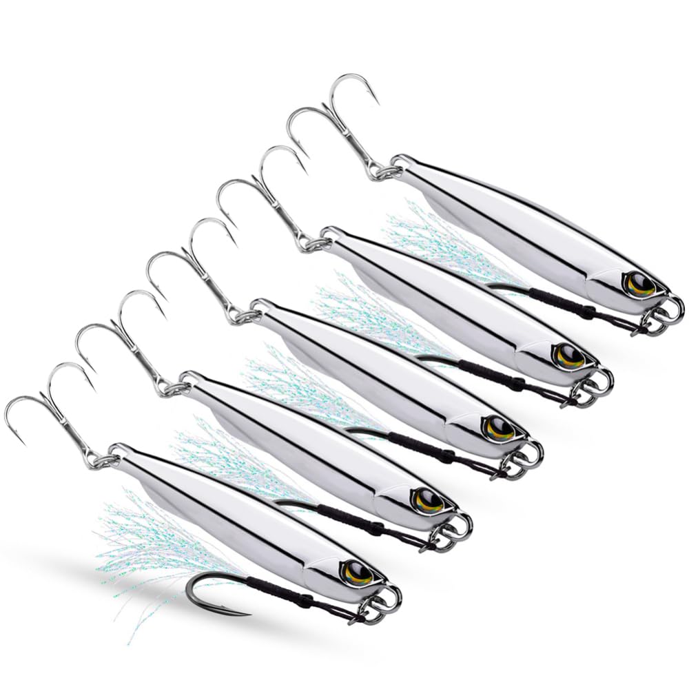 Ensemble de 5 leurres de pêche 3D Garvee avec yeux à 360°, réfléchissants, 2 hameçons, 30 g, pour eau douce et eau salée, réalistes, durables et polyvalents.