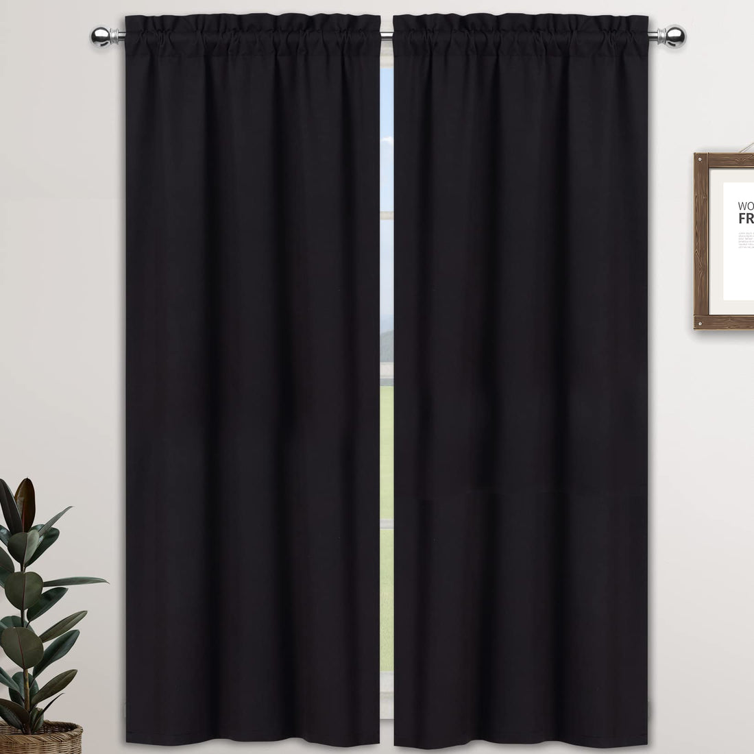 Rideaux occultants Garvee Cortina Opaca pour cuisine et chambre, insonorisés, en polyester, économes en énergie, noirs, 66 x 114 cm, lot de 2, style bistro.