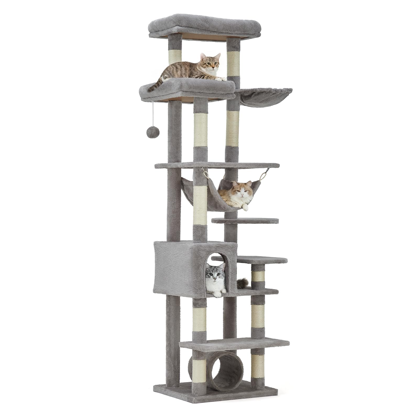 Arbre à chat Garvee pour grands chats, 188 cm, stable et sécuritaire, avec 11 poteaux à griffer et un hamac. Mobilier d'intérieur pour chat, en bois et peluche.