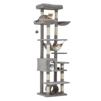 Arbre à chat Garvee pour grands chats, 188 cm, stable et sécuritaire, avec 11 poteaux à griffer et un hamac. Mobilier d'intérieur pour chat, en bois et peluche.