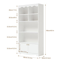 Garvee Bibliothèque blanche 5 niveaux avec étagères ouvertes et portes, meuble de rangement moderne en bois, hauteur 160cm, pour bureau
