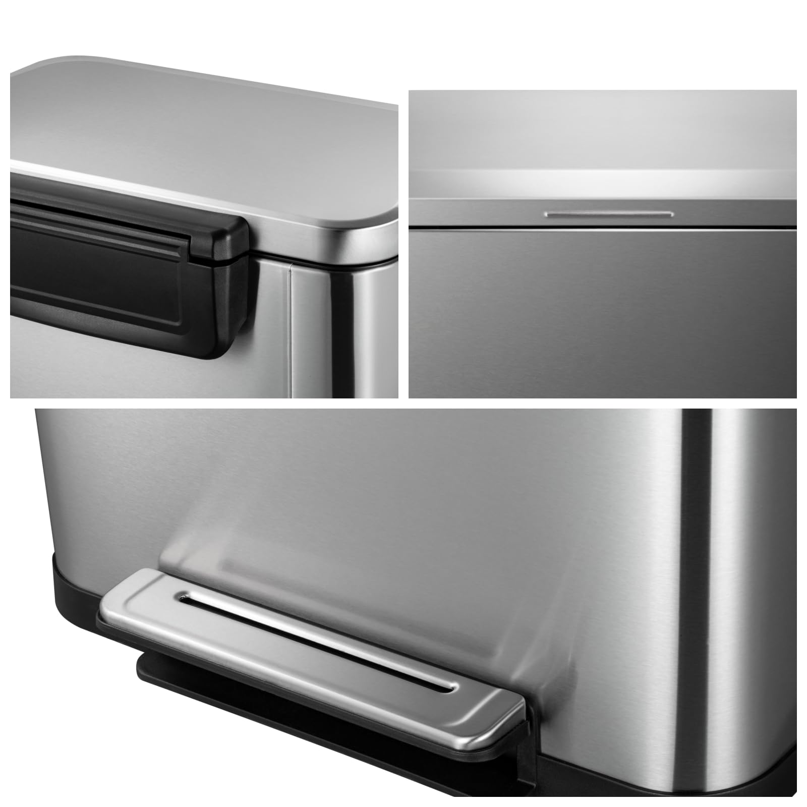 Poubelle Garvee en acier inoxydable 50 L avec pédale, couvercle à fermeture douce, rectangulaire, anti-odeurs, pour la cuisine et la salle de bain, argentée