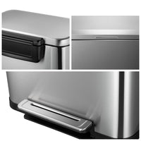 Poubelle Garvee en acier inoxydable 50 L avec pédale, couvercle à fermeture douce, rectangulaire, anti-odeurs, pour la cuisine et la salle de bain, argentée