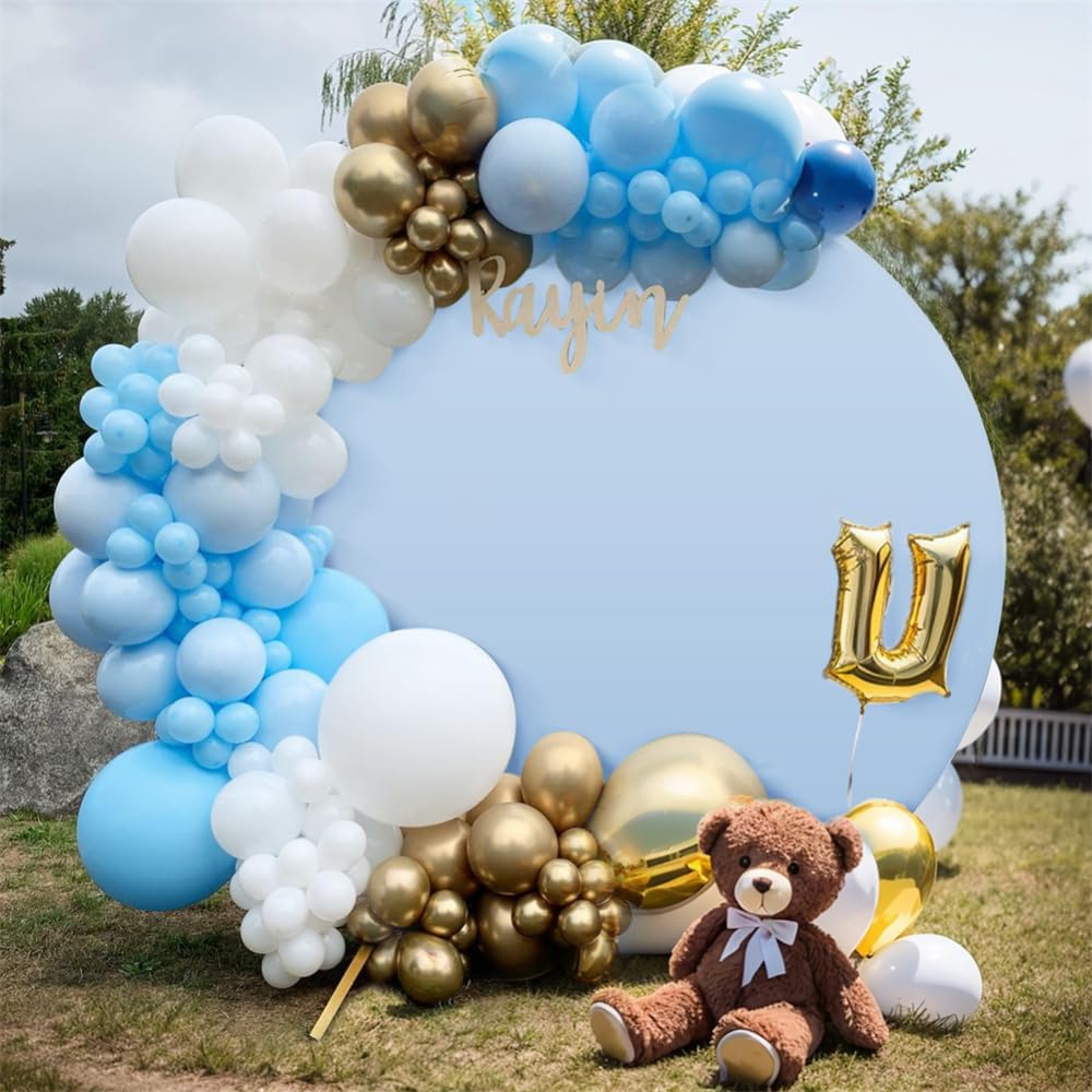 Garvee Toile de fond ronde de 2 m de diamètre pour arche de mariage, sans plis, en spandex extensible, idéale pour la photographie, les ballons, les fêtes prénatales et les mariages (blanc).