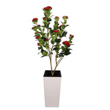 Garvee arbre caoutchouc artificiel 180 cm avec fleurs rouges, pot blanc, décoration tropicale intérieure - Rouge