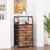 Garvee Commode schmal kommodenschrank avec 4 tiroirs en tissu et 2 étagères en bois pour chambre et salon, 41 × 29 × 84.5 cm, metallrahmen, kompakt design - Marron