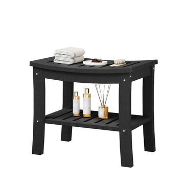Banc de douche Garvee en PEHD avec étagère pour salle de bain et baignoire, noir, aspect bois, imperméable, résistant aux rayures