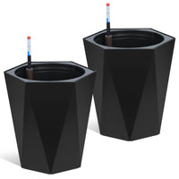 Garvee Lot de 2 jardinières diamant de 40 cm de haut, à arrosage automatique avec indicateurs de niveau d'eau, en plastique résistant aux intempéries, pour une utilisation intérieure et extérieure, blanches.