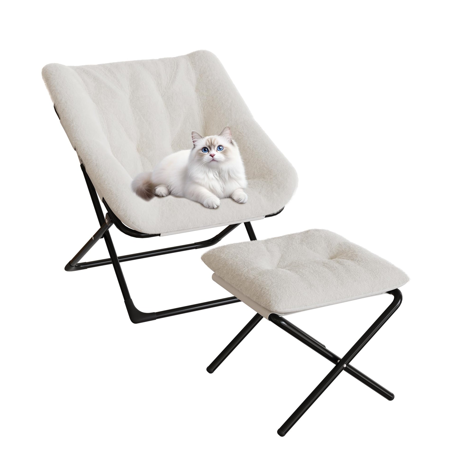 Fauteuil lounge surdimensionné Garvee en fausse fourrure pour adultes, pliable, structure en métal, beige, confort pour le salon et la chambre