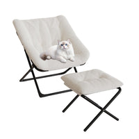 Fauteuil lounge surdimensionné Garvee en fausse fourrure pour adultes, pliable, structure en métal, beige, confort pour le salon et la chambre