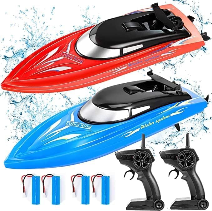 Garvee lot de 2 bateaux radiocommandés, vitesse 10 km/h, plastique ABS, 4 piles, télécommande 2,4 GHz, pour piscines et lacs