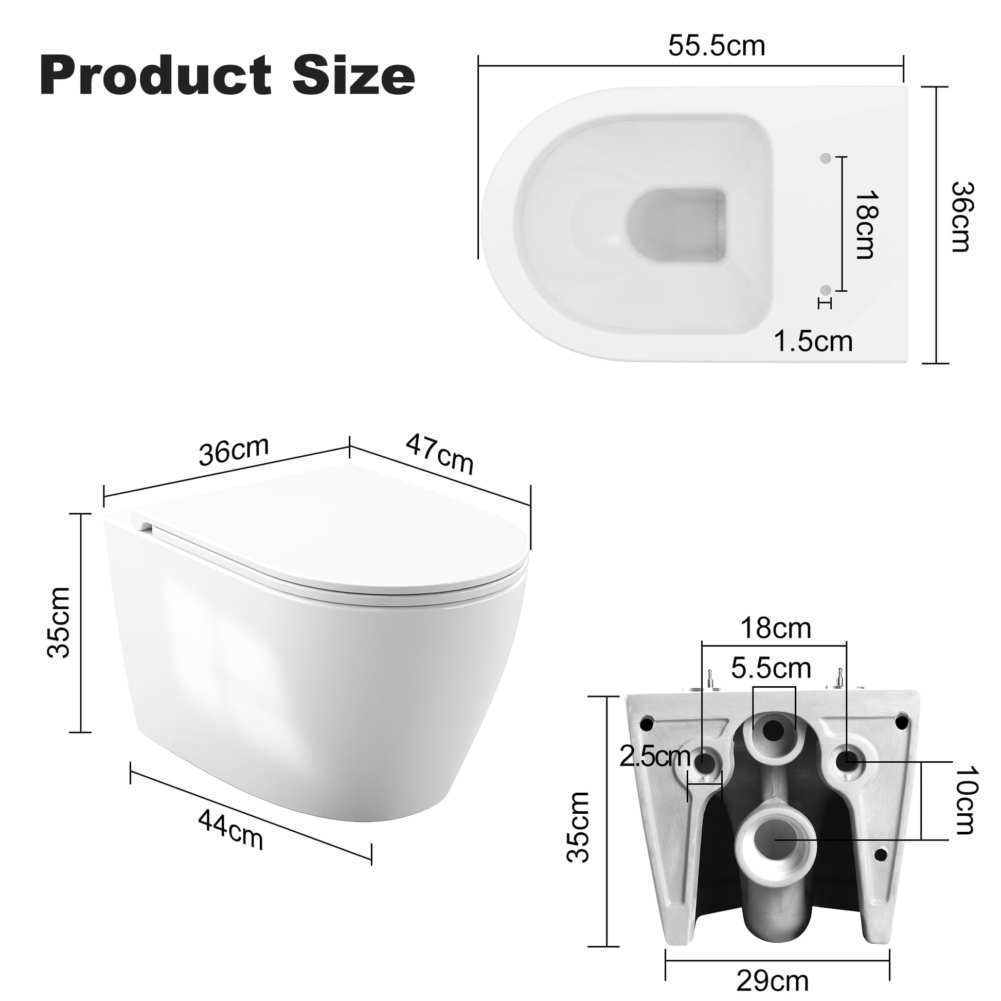 WC suspendu GARVEE Senza Bordi, en céramique, forme en D, 55,5 cm, blanc, avec abattant automatique, pour salles de bains modernes