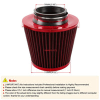 GARVEE Filtre à air froid conique universel de 7,6 cm (3 pouces) à haut débit, lavable et sec, pièce de rechange pour voiture, couleur aléatoire