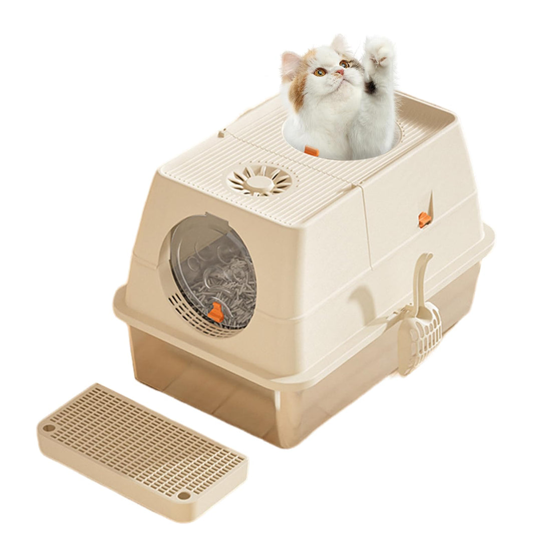 Bac à litière pour chat Garvee en acier inoxydable avec couvercle, extra large, double entrée, robuste, 60 x 40 x 39 cm, argent