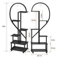Ensemble de 2 supports à plantes Garvee, métal et bois, support à fleurs en forme de demi-cœur pour l'intérieur et l'extérieur, jardin, balcon, terrasse, noir