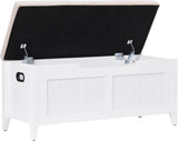 Banc de rangement Garvee 39,4 po avec coussin, charnières de sécurité, coffres de rangement, bois aggloméré, blanc, pour couloir et salon - blanc