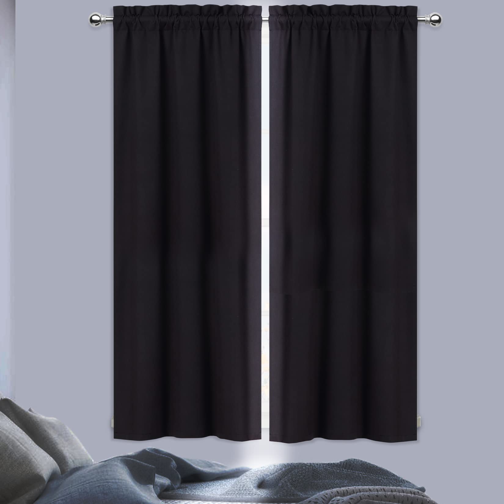Rideaux occultants Garvee Cortina Opaca pour cuisine et chambre, insonorisés, en polyester, économes en énergie, noirs, 66 x 114 cm, lot de 2, style bistro.