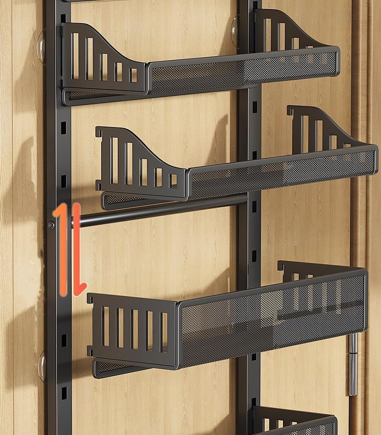 Étagère à épices Garvee à suspendre à la porte, 10 niveaux, en métal avec crochets, idéale pour la cuisine, le garde-manger ou le salon. Dimensions : 41,5 x 13 x 154 cm. Couleur : noir.