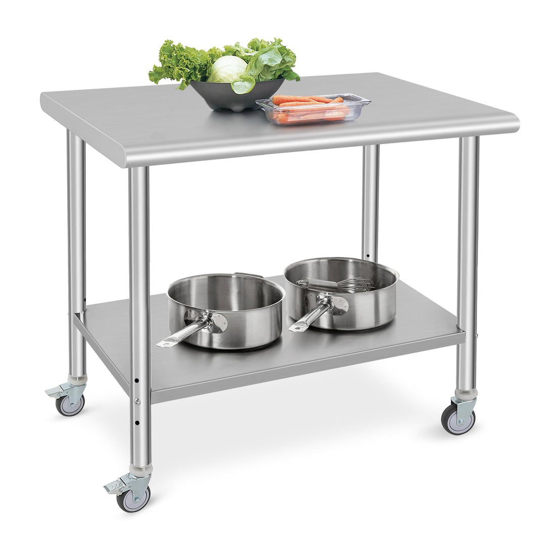 Table de travail Garvee en acier inoxydable – 91 × 61 × 89 cm, avec roulettes et étagère inférieure réglable, robuste et facile à nettoyer