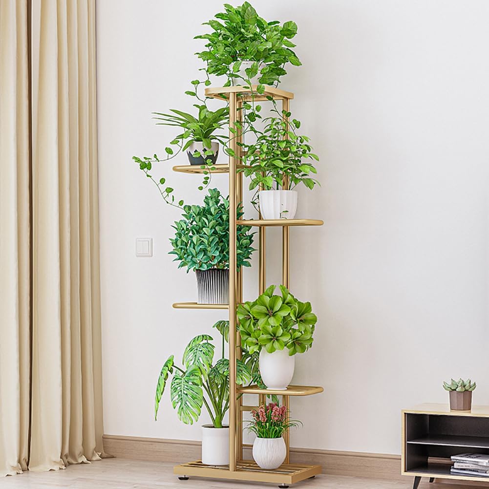 Support à plantes en métal Garvee, 6 niveaux, pour 7 pots, couleur bronze doré, robuste et antirouille, idéal pour le salon et le jardin, gain de place.