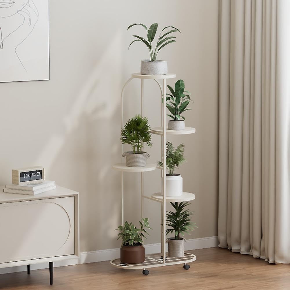 Garvee Support à plantes à 5 niveaux en métal, blanc crème, pour balcon et salon, gain de place et robuste