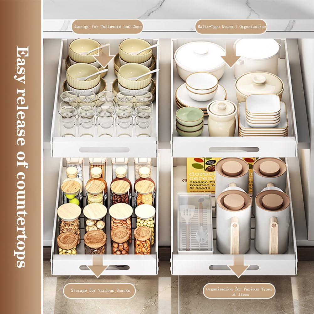 Organisateur de tiroir de placard de cuisine Garvee 35 cm en acier au carbone adhésif extensible blanc pour cuisine et salle de bain