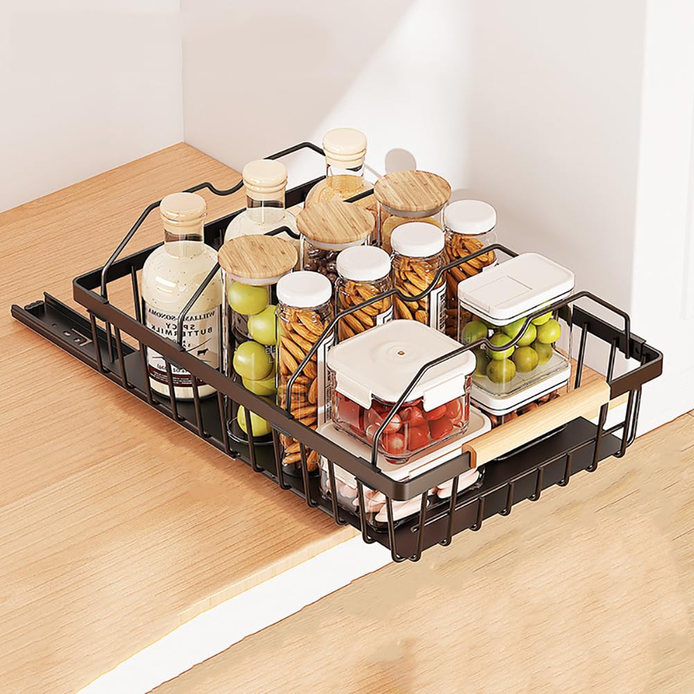 Garvee Organisateur de tiroir multifonctionnel avec rails à glissement fluide pour la cuisine et la salle de bain, en maille, sans perçage requis, Noir, 2 tiges de séparation métalliques