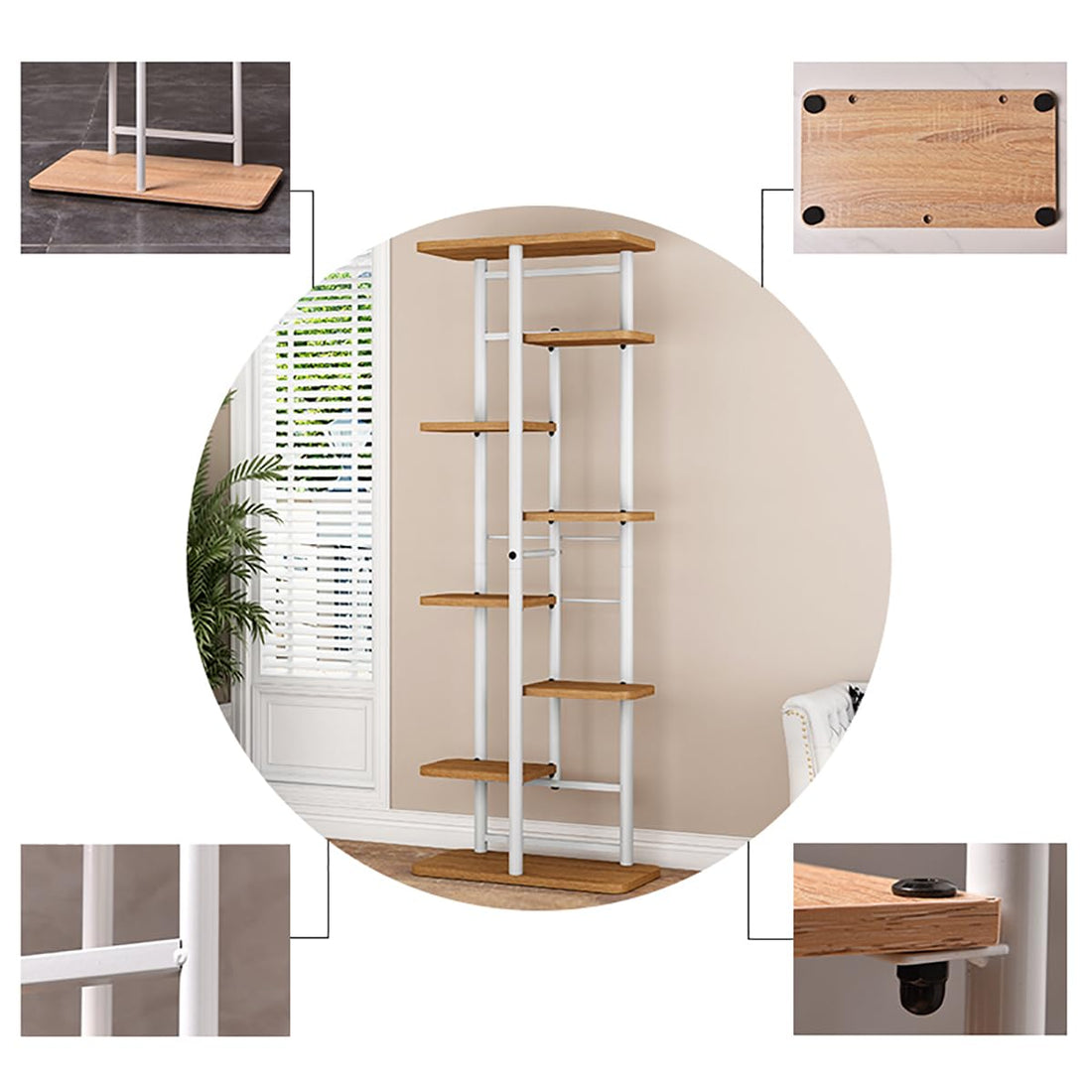 Étagère à fleurs Garvee à 8 niveaux, support pour plantes en métal et bois, pour jardin, balcon ou terrasse, 136 x 36 x 23,5 cm, design à plusieurs niveaux, noir