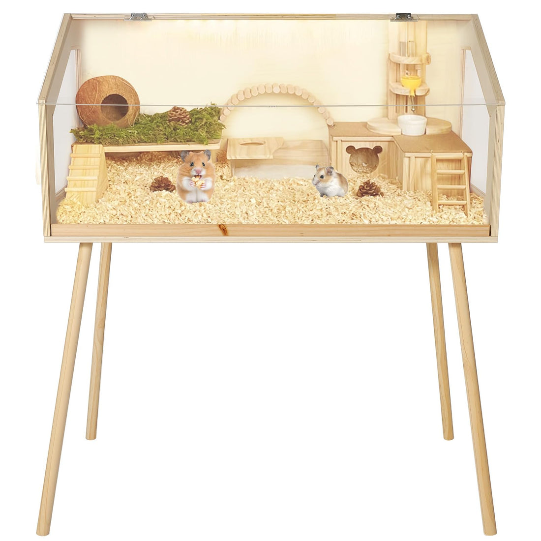Garvee Cage pour hamsters avec pieds, grand enclos, fenêtre en acrylique anti-morsure, dessus ouvert, facile à nettoyer
