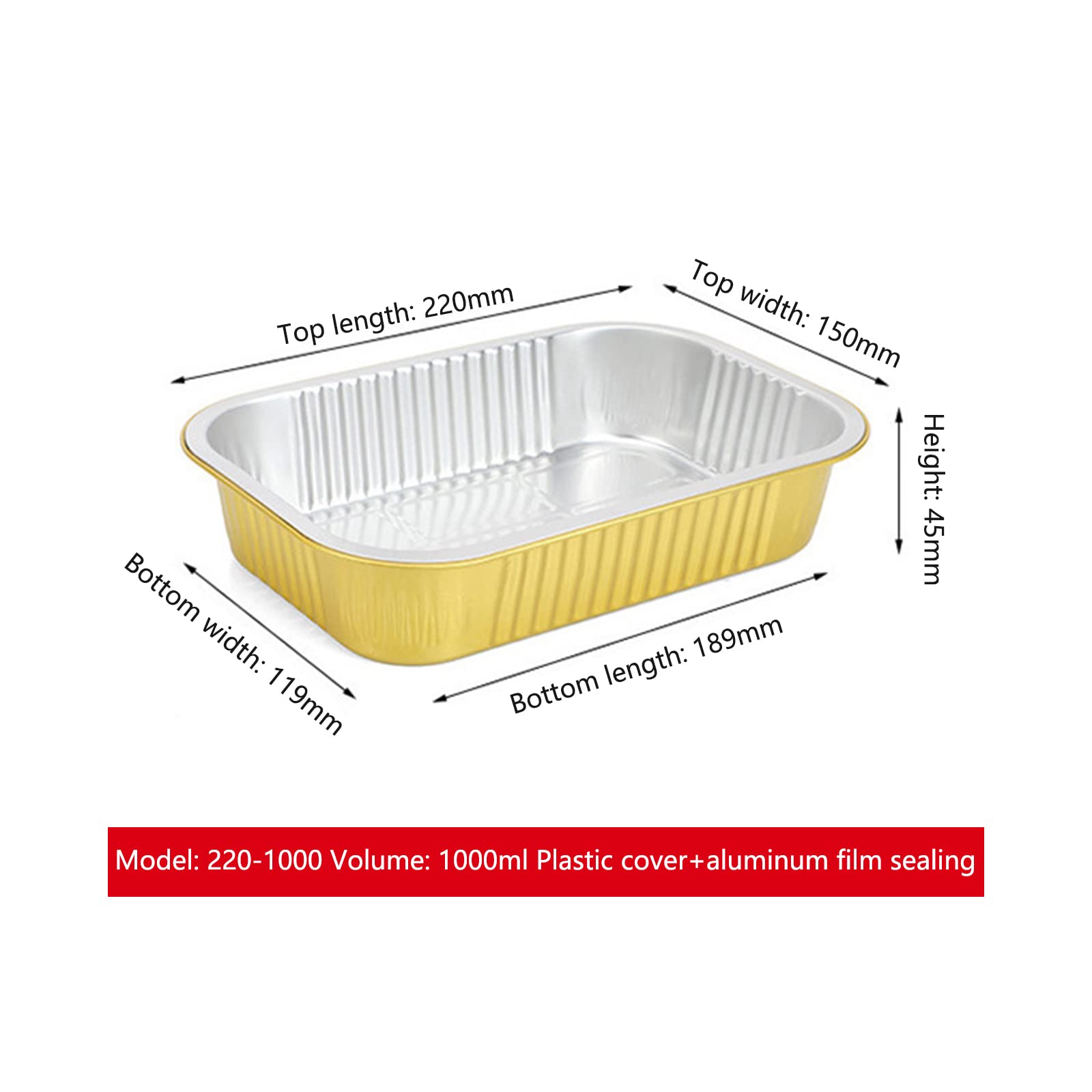 Barquettes jetables en aluminium Garvee (20 pièces) avec couvercles, 1000 ml, pour griller, cuire, pâtisser, argent, 22 x 15 x 4,5 cm