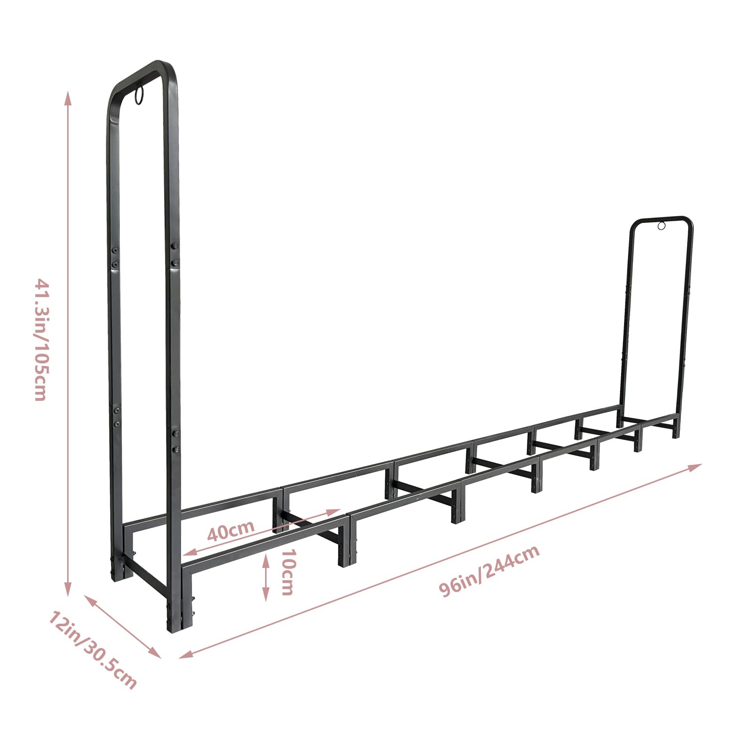 Support à bûches Garvee 244 x 30,5 x 105 cm, en métal, réglable, capacité de charge de 300 kg, revêtement en poudre, pour une utilisation intérieure et extérieure, noir.