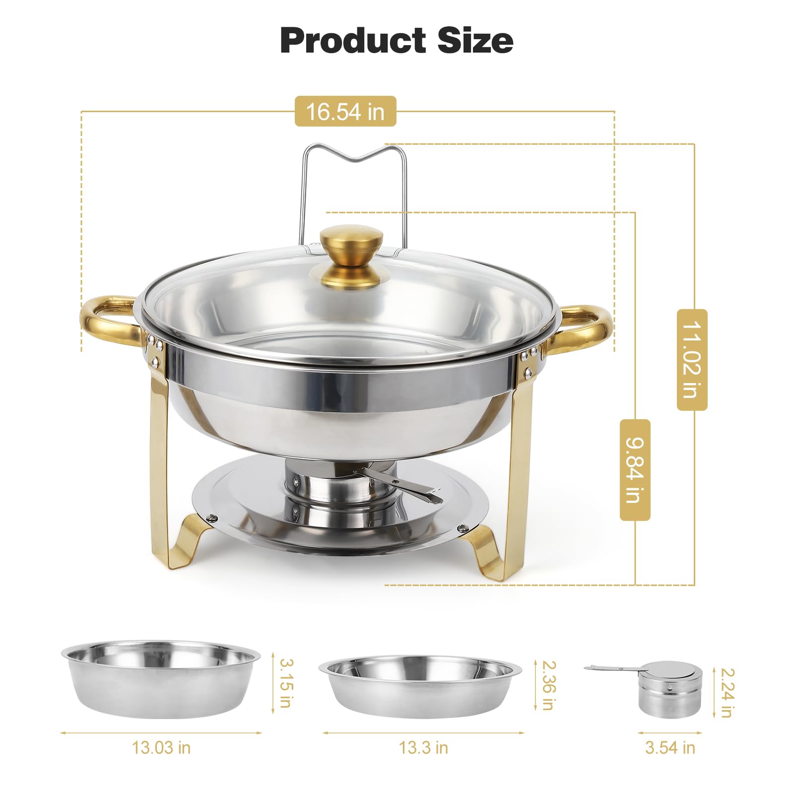 Garvee Lot de 2 chafing dishes 4,7 L en acier inoxydable avec couvercle en verre, base stable, maintien au chaud, pour mariages, buffets et fêtes