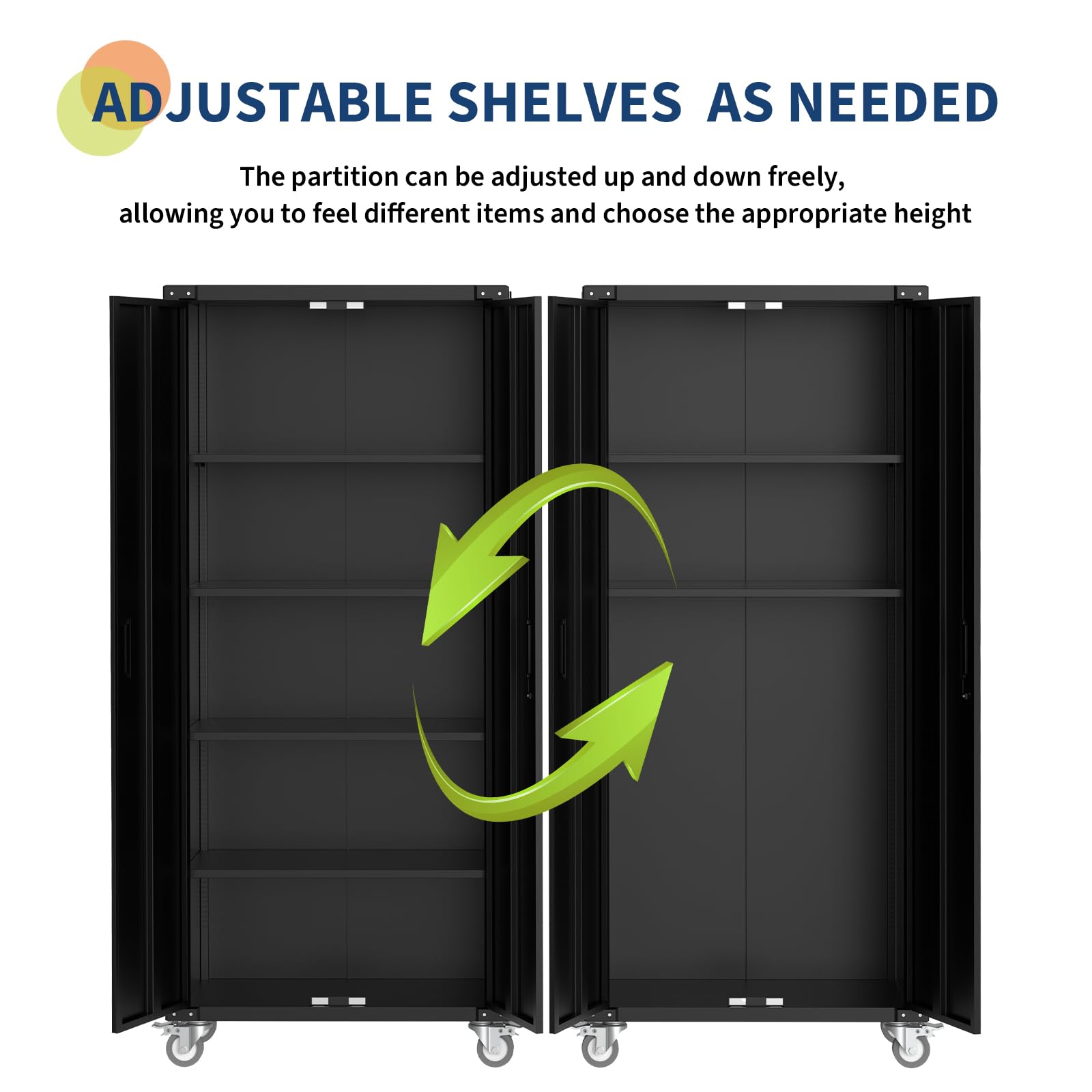 Armoire de rangement métallique Garvee avec roulettes, 4 étagères réglables, verrouillable, noir profond, pour garage et bureau