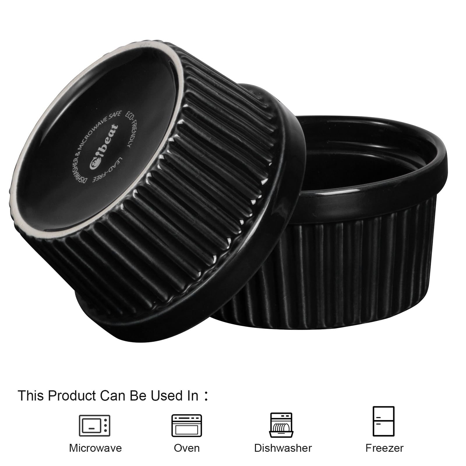 Garvee Cuencos Ramequines 8 oz Porcelaine allant au four Style classique Crème Brûlée Soufflé de cuisson noir