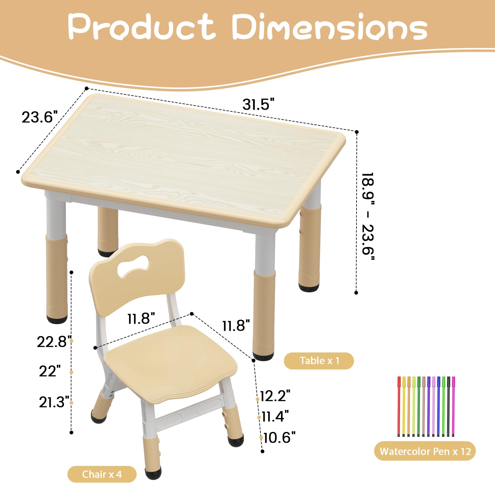 Table enfant Garvee réglable en hauteur avec 4 chaises, idéale pour les salles de classe, les jardins d'enfants et les maisons. Hauteur réglable de 48 à 60 cm. Motif graffiti.