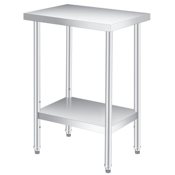 Table de travail Garvee en acier inoxydable 24 x 12 pouces, étagère inférieure réglable, robuste, antirouille et résistante aux rayures, idéale pour la restauration et les activités de plein air.