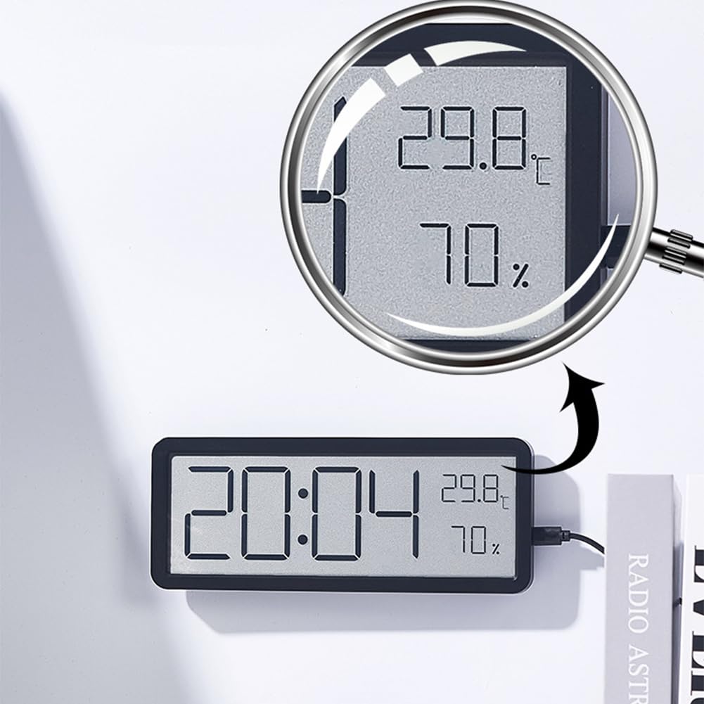 Réveil numérique Garvee 8 pouces – Horloge murale/de table LED avec affichage de la température et de l'humidité, ultra-mince, noir